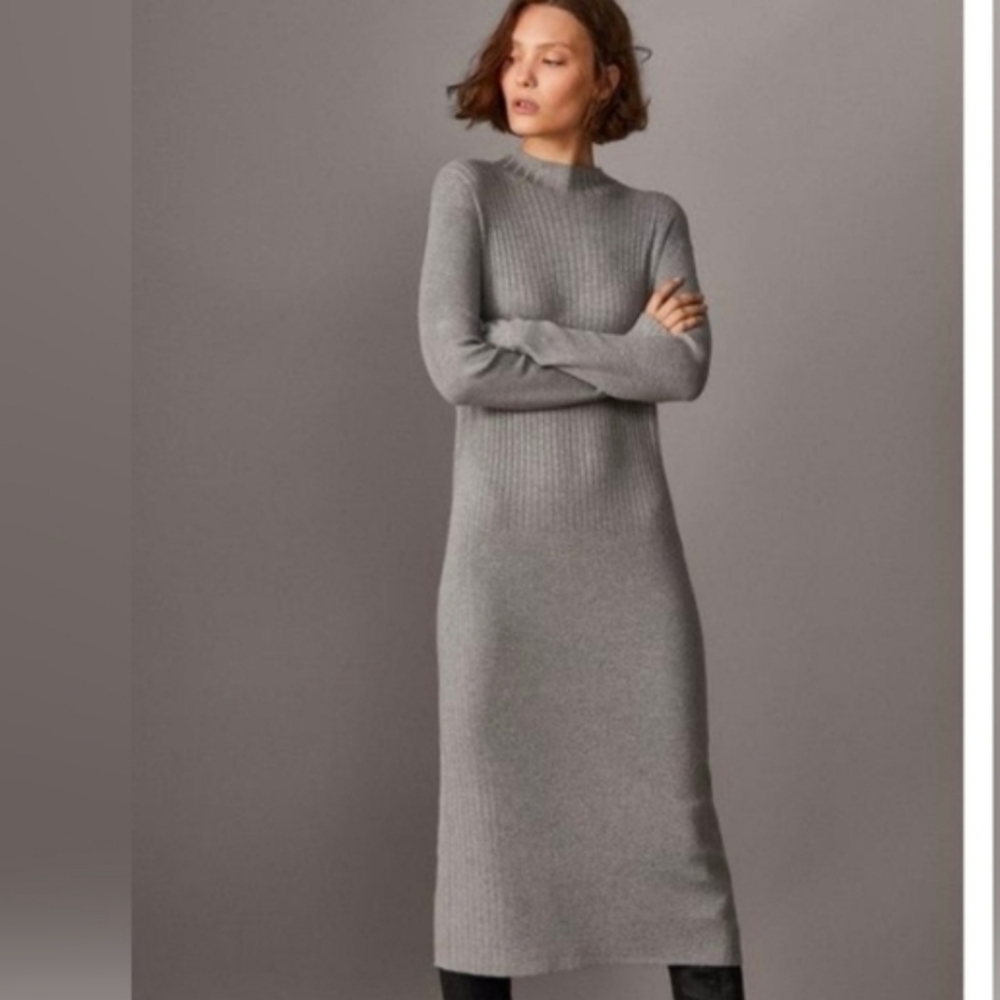 Massimo Dutti Ribbed Midi Sweater Dress Size S